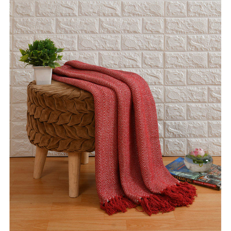 Mcmath Plain Weave / Muslin Throw Blanket, 229cm x 254cm, Red Natural