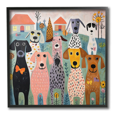 Art à giclée encadrée de chiens et de fleurs par Lazar Studio