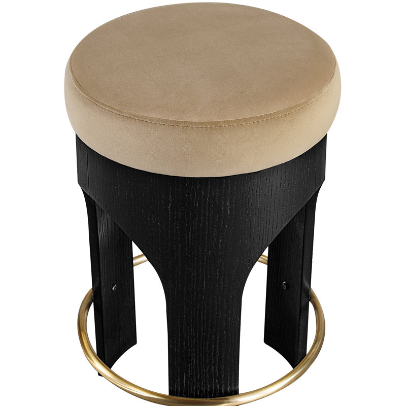 Tabouret de comptoir rembourré en velours Bocceli, Noir, Velours beige