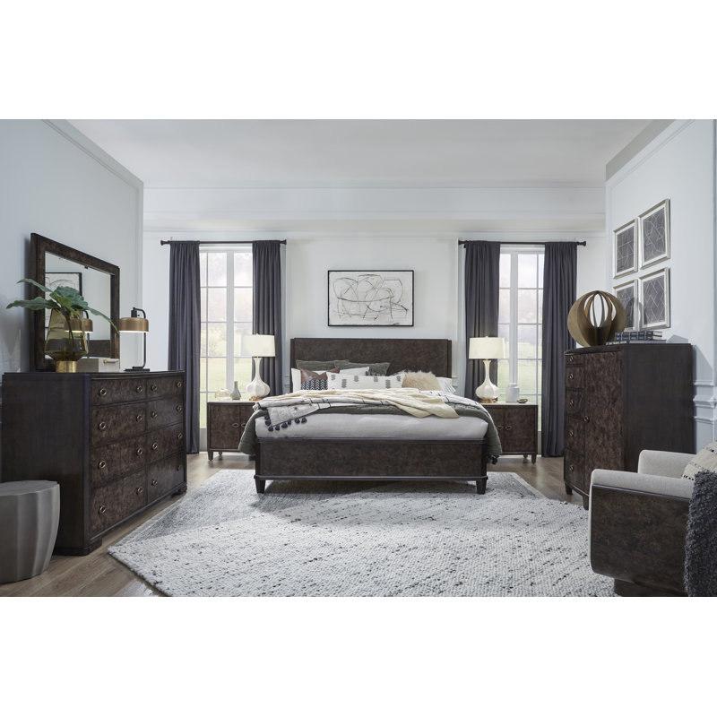 Commode 2 tiroirs avec miroir de paysage et commode à tiroirs Garofalo, 6 Pcs:Bed,2Nightstand,Dresser,Mirror,Drawer Chest