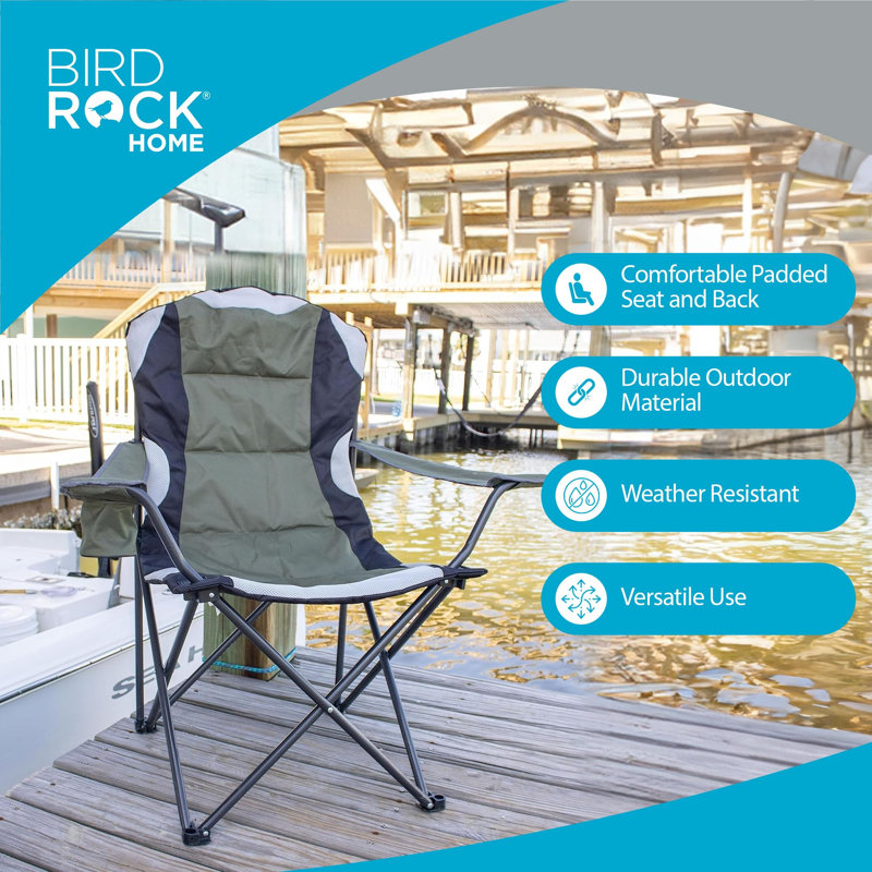 Padded Folding Camping Chair - Heavy Duty Portable Folding Chair for Outside Sports Quad, Beach, Camp, Lawn, or Tailgating with Cup Holder and Carrying Bag (Green)