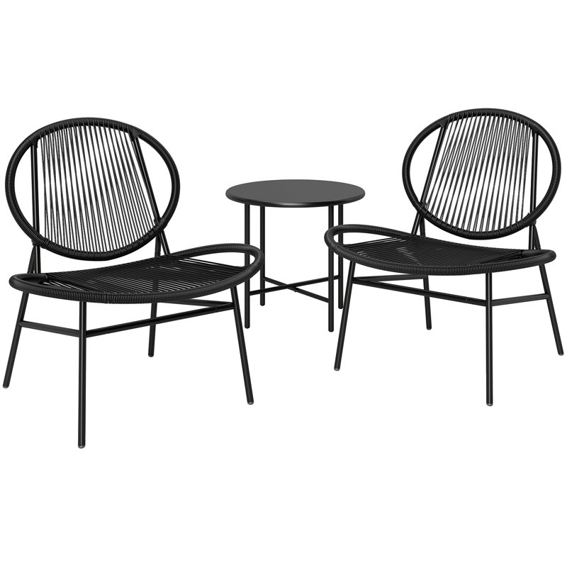 Ensemble bistro en osier avec chaises Acapulco, Noir