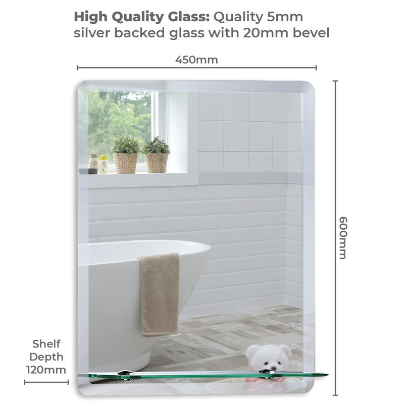 Selders Flat Wall Mirror with Shelves, 60cm x 45cm