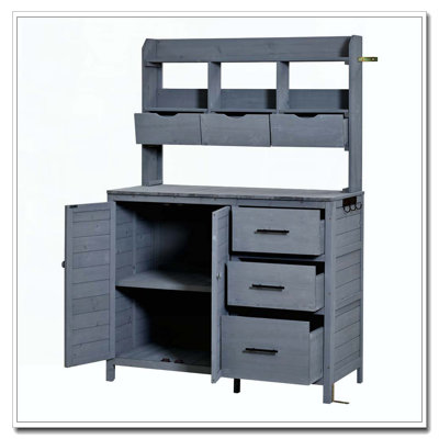 Farmhouse Patio Potting Bench, 44.6''x19.5'' Large Freestanding Garden Workstation with 6 Drawers