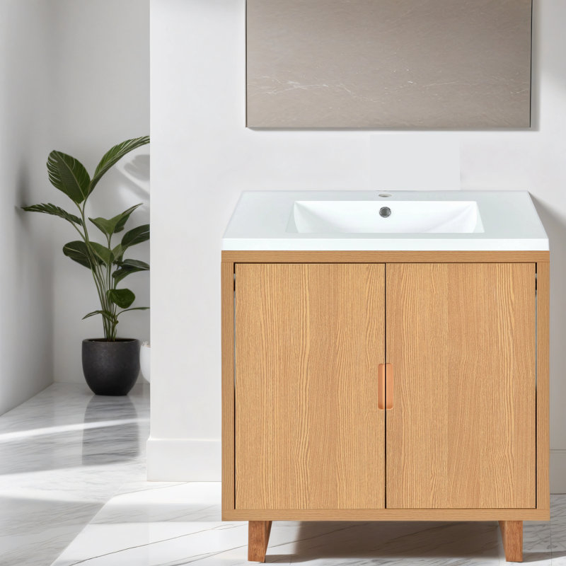 Aguiniga 29.52'' Single Bathroom Vanity with Resin Top, Burly Wood