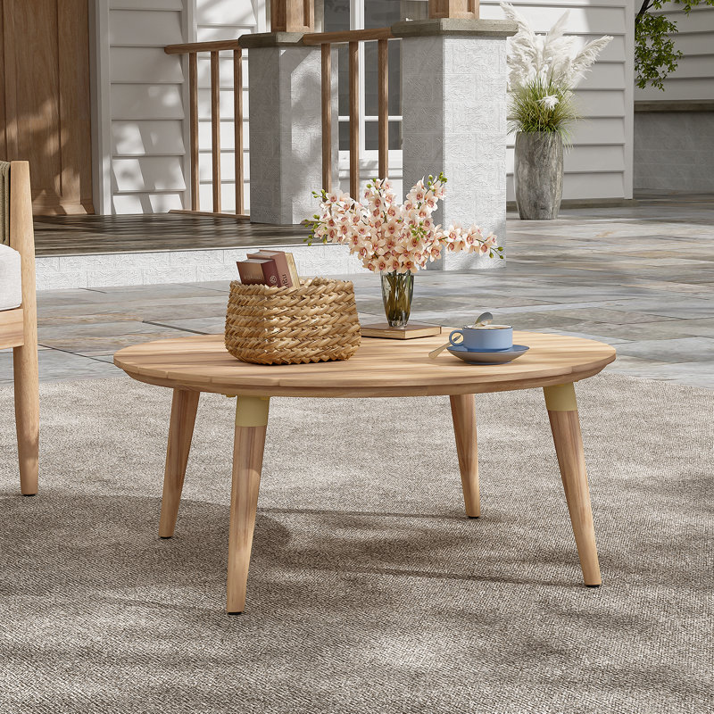 Table basse d'extérieur ronde en bois d'acacia, finition bois naturel