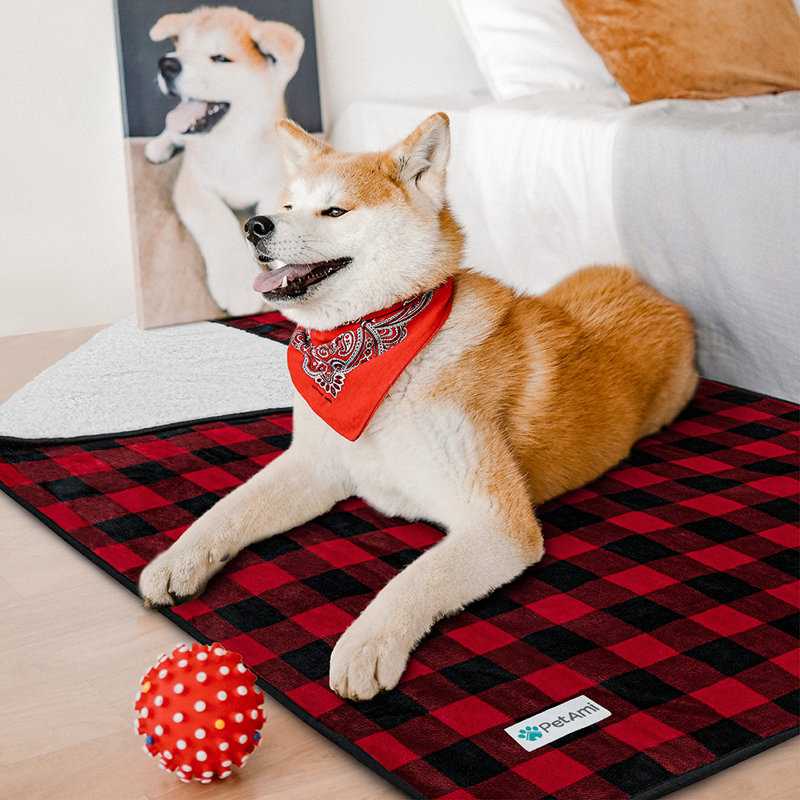 Medium Red Plaid Waterproof Sherpa Fleece Pet Blanket