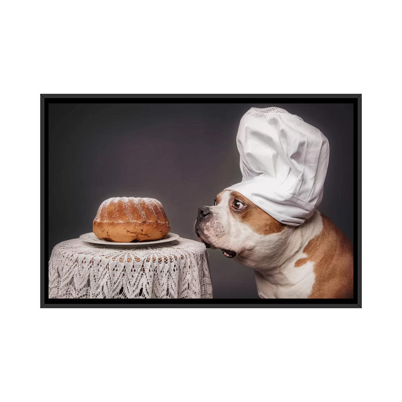 " The Confectioner And His Masterpiece " by Heike Willers, 40" H x 60" W x 1.5" D, Black Framed Canvas, No Mat