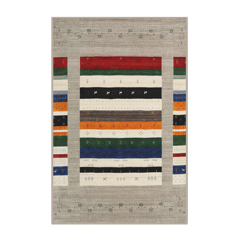 Tapis contemporain gris / rouge / beige Candida, Rectangle 7 pi x 9 pi