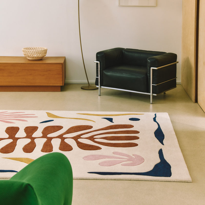Corail Hand Tufted Wool Floral Area Rug, Rectangle 5'6" x 7'10"