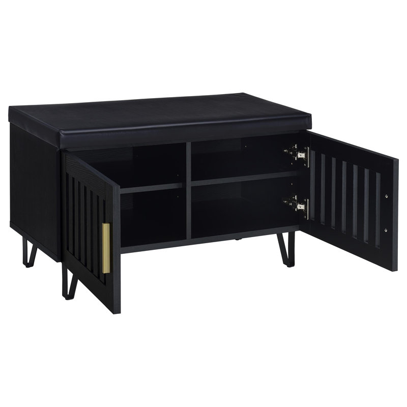 Brixton 2-Door Padded Entryway Shoe Storage Bench, Black