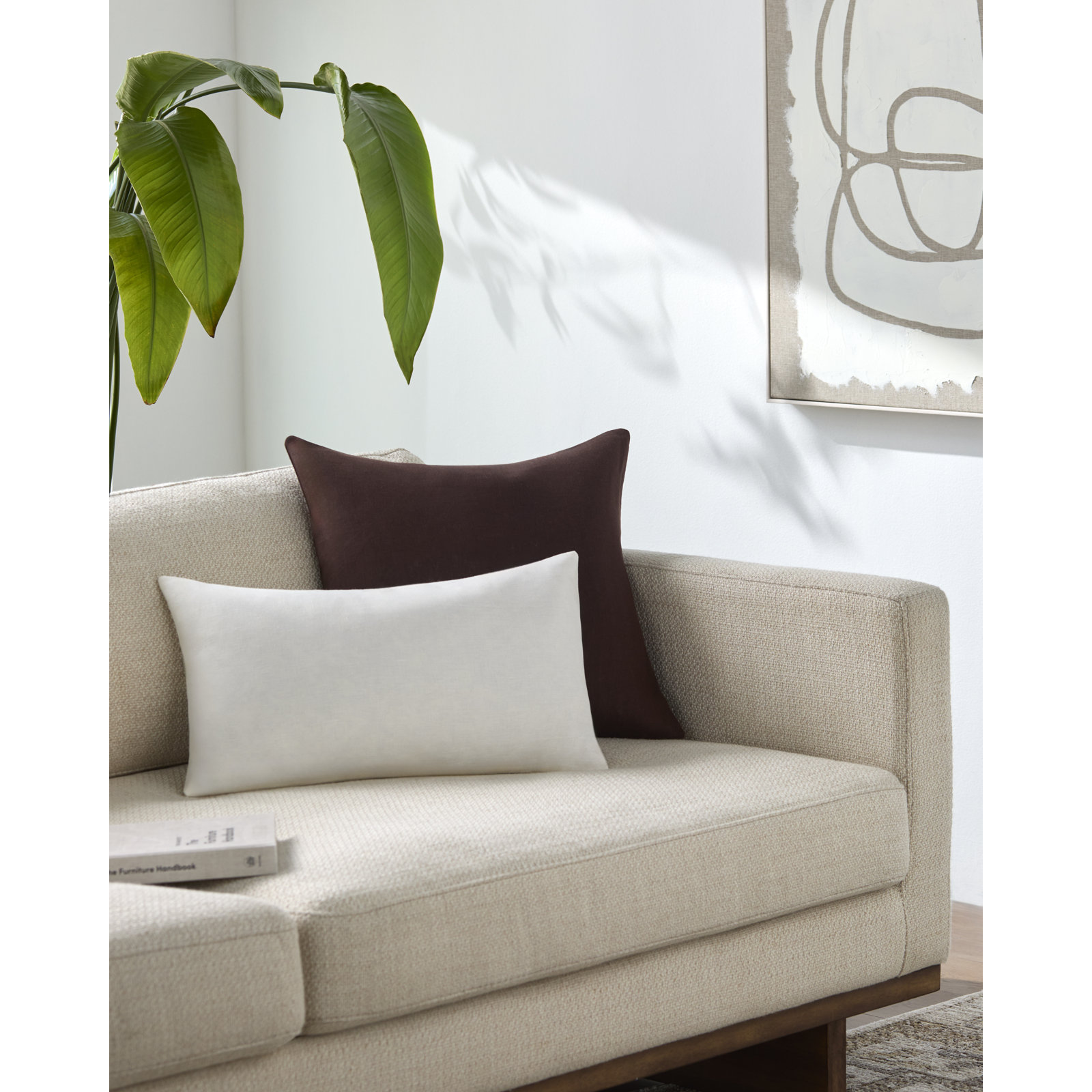 Lanie Linen Throw Pillow, White, Duck Down, Rectangle 12"H x 21"W
