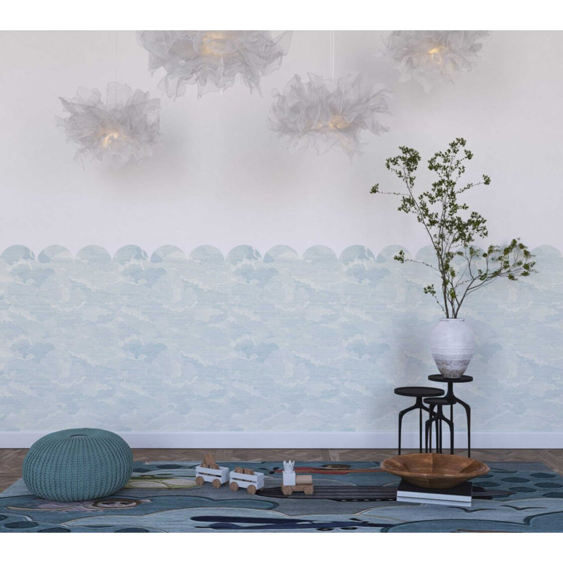 Bordure murale autocollante « Nuages ​​​​bleus doux » | Autocollant mural demi-bordure festonnée | Vinyle adhésif