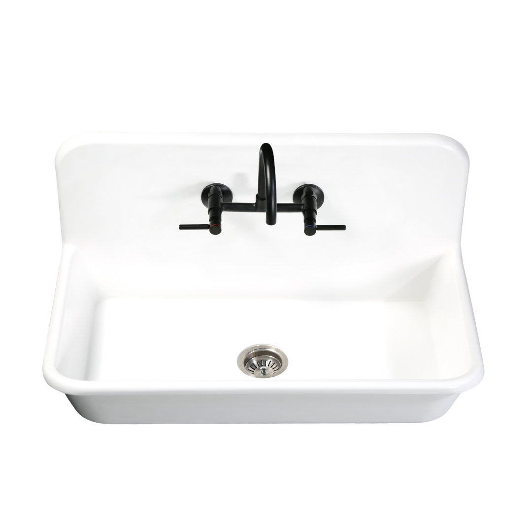 Kingston Brass Arcticstone 36-Inch Solid Surface White Stone Apron-Front 2-Hole Single Bowl Top-Mount Kitchen Sink Kingston Brass