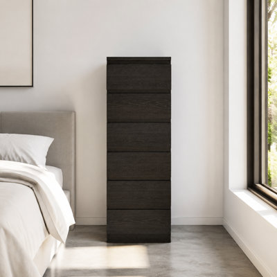 Commode de rangement à 6 tiroirs sans poignée, commode compacte peu encombrante, unité de rangement robuste avec tiroirs coulissants, coins de sécurité arrondis, dispositif de sécurité anti-basculement, solution de rangement multi-scénario