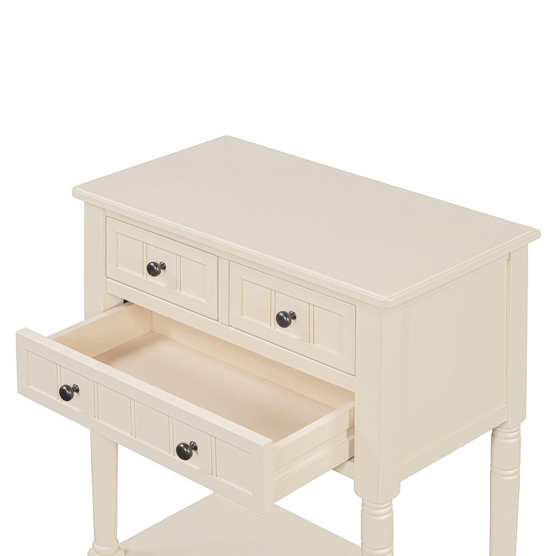 Console étroite, canapé mince avec trois tiroirs de rangement et tablette inférieure, Beige, Beige, Beige