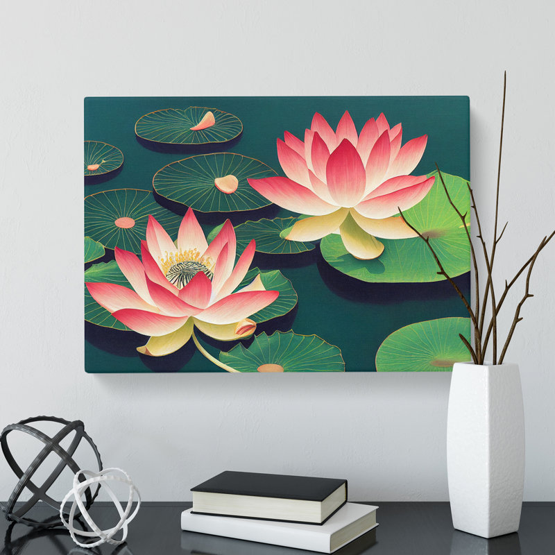 Tranquil Lotus Flowers - Wrapped Canvas, 35cm H x 50cm W x 3cm D