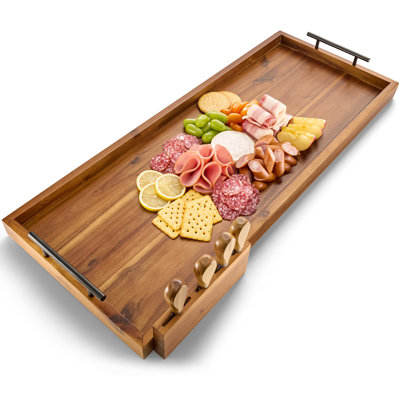 Acacia 30 Inch Large Charcuterie Boards for Party with Cheese Knife Set of 4 – Acacia Wood Serving Tray with Handles, Long Charcuterie Board, Wooden Cheese Board