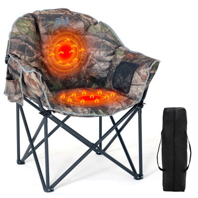 Oversized Portable Heated Camping Chair With Pillow, Heated Foldable Chair Seat Supports 500 Lbs