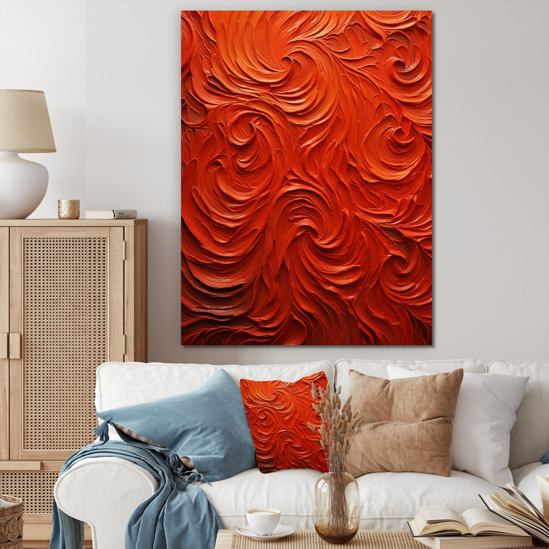 Volcanic Red Fusion Vector 1 - Tachisme, art mural, Toile tendue, H 32 po x l 16 po x P 1 po