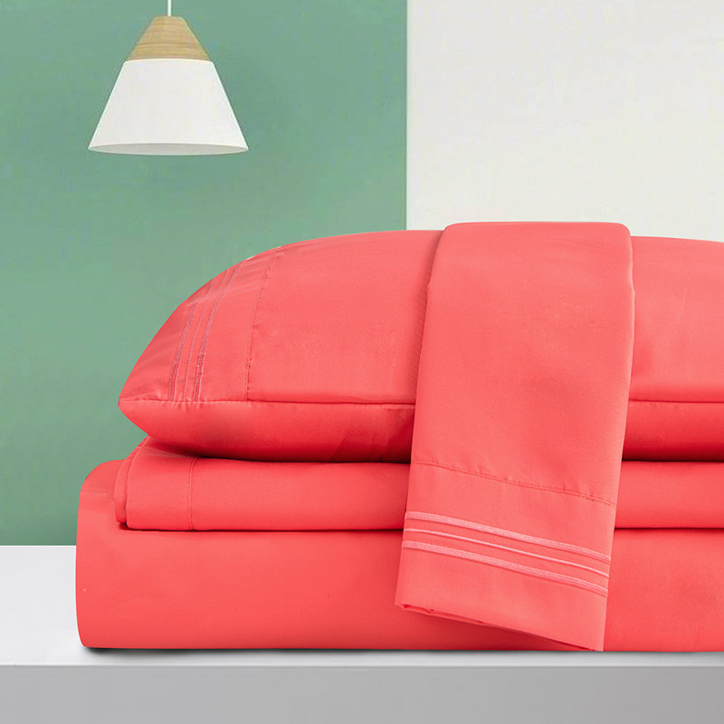 Ensemble de draps en rayonne de bambou , Ensemble de draps pour très grand lit californien, Corail