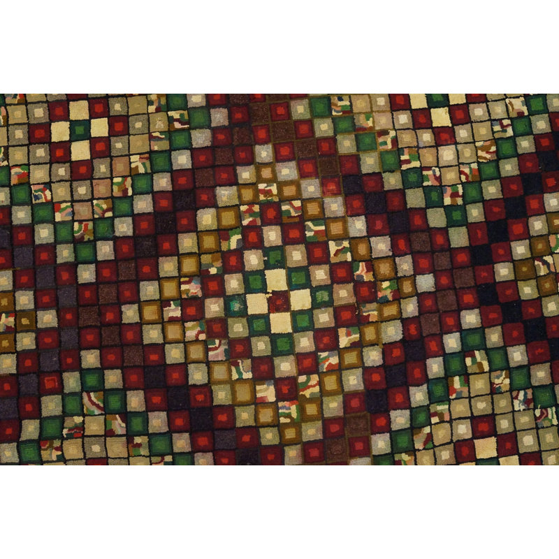 Antique American Sunshine and Shadow Geometric Folk Art Patterned Hooked Rug