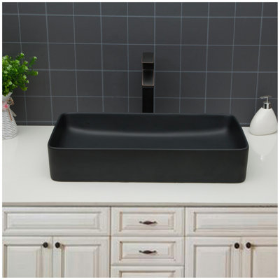 24"X13.5" Black Ceramic Rectangular Vessel Bathroom Sink