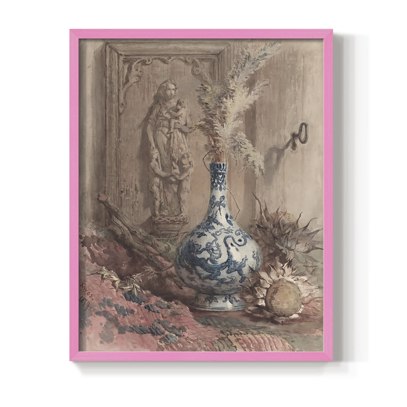 Impression florale vintage encadrée XCI - bois massif, Rose, H 30 po x l 24 po