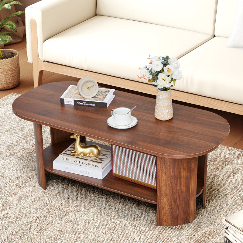 Table basse ovale simple avec rangement 43,31 po, Noyer