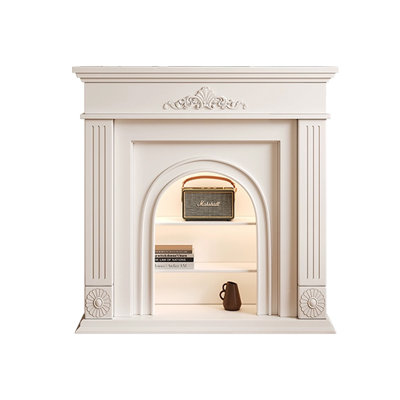 Beige Solid Wood Electric Fireplace