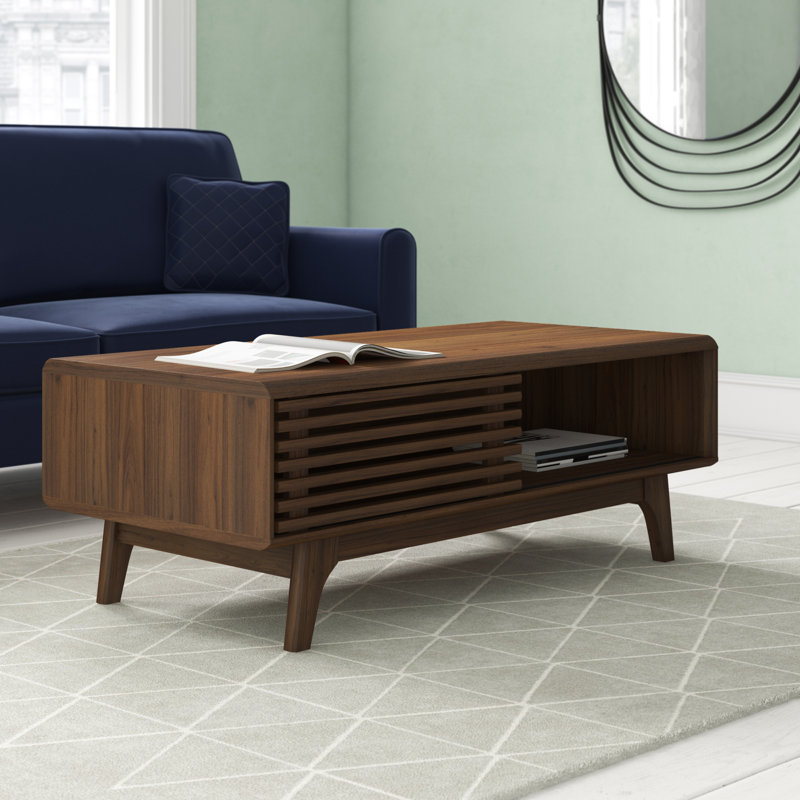 Abrams Four Leg Coffee Table with Storage, Walnut