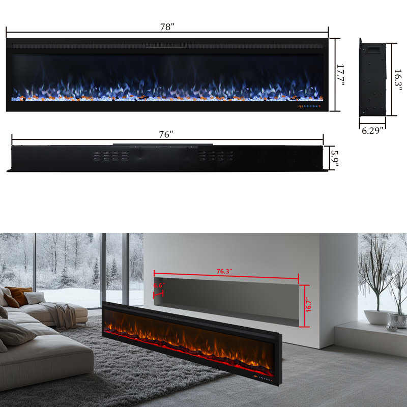 Electric Fireplace, 17.7" H x 78" W x 6.6" D