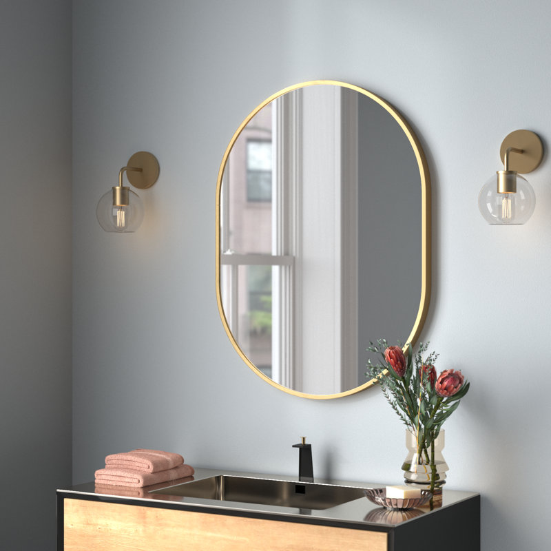 Miroir mural de salle de bain Malpress, 32" x 24", Argent argent, Rectangulaire