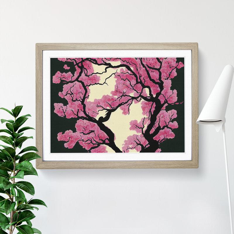 XH1022-8636X Superb Cherry Blossom Tree Flowers - Single Picture Frame Print, 46cm H x 64cm W x 2cm D, Oak Framed