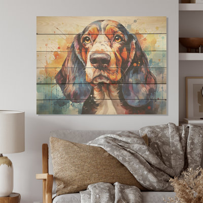 Dog Basset Hound Beauty I - Dog Wood Wall Art On Natural Pine Wood