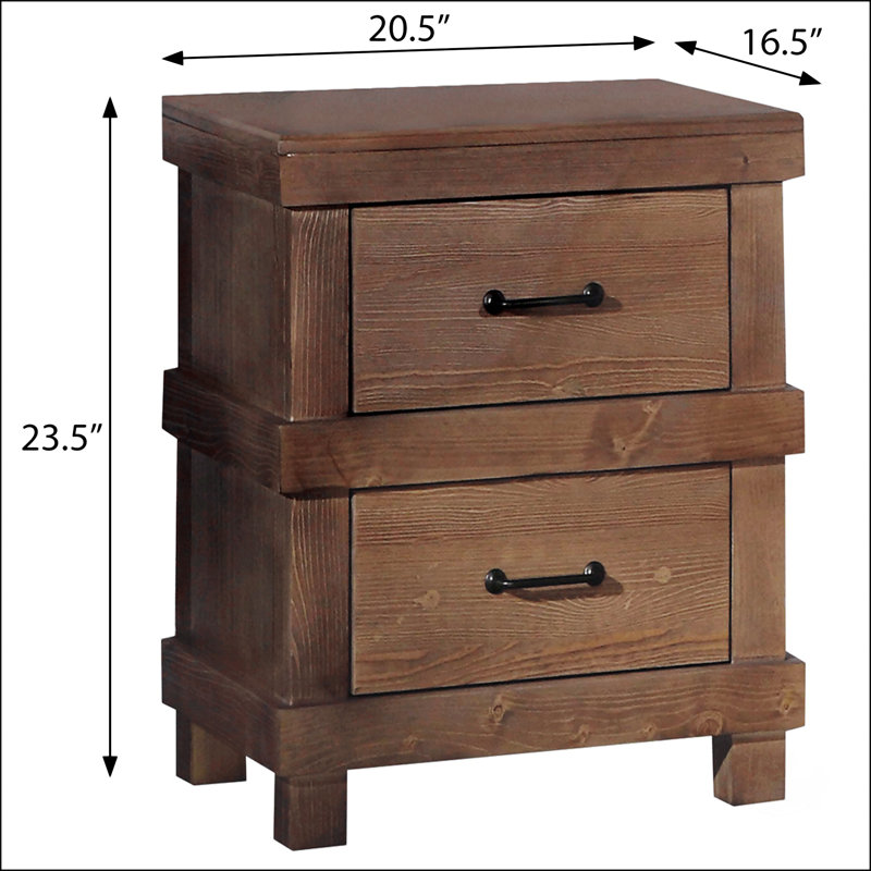 Table de chevet à 2 tiroirs en chêne antique, une chambre à coucher rustique et fonctionnelle indispensable
