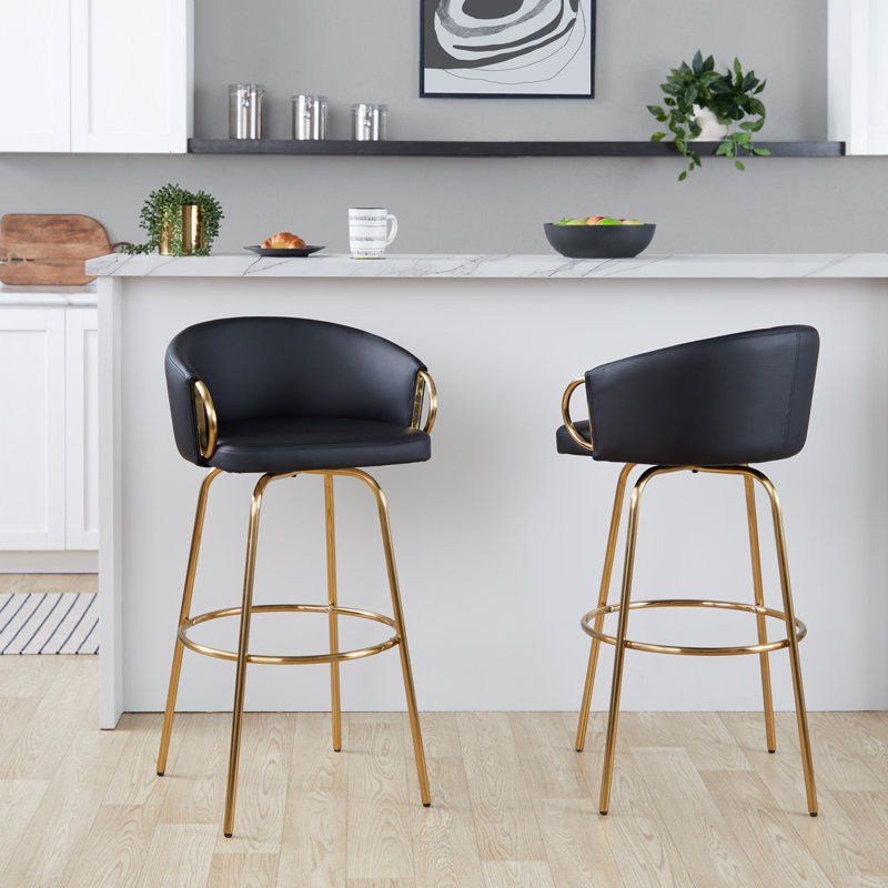 Tabouret de bar et de comptoir Laurenzio, Bar Stool (30” Seat Height), Doré, Noir, noir, noir, noir