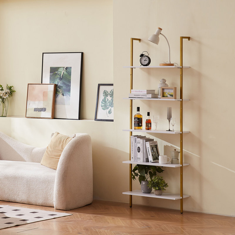 5 Piece Square Floating Shelf, Gold/White, 182.5cm H x 64cm W x 30cm D