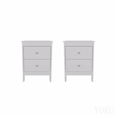 White Nightstand With Drawers, Set Of 2