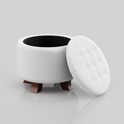 Storage Ottoman With Padded Seat, Modern PU Leather Footrest, Round Stool For Living Room Bedroom