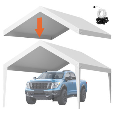 Carport Replacement Canopy, 12 x 20 ft Potable Garage Tent Top Tarp, UV-Resistant and Waterproof Car Shelter Tarp, Heavy Duty Car Port Cover with Ball Buggees, White, Frame Not Included