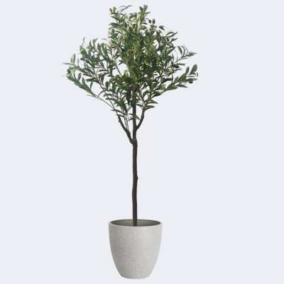 Type A Artificial Olive Tree & Resin Round Plant Pots with Tray