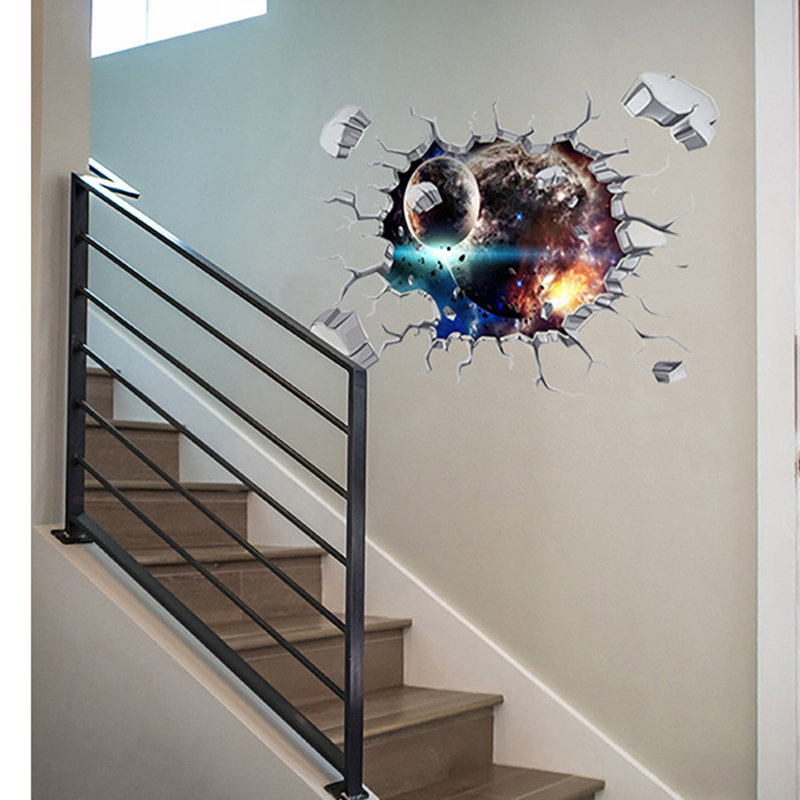 Hole Breaking Wall Sticker  Spaceship Sticker