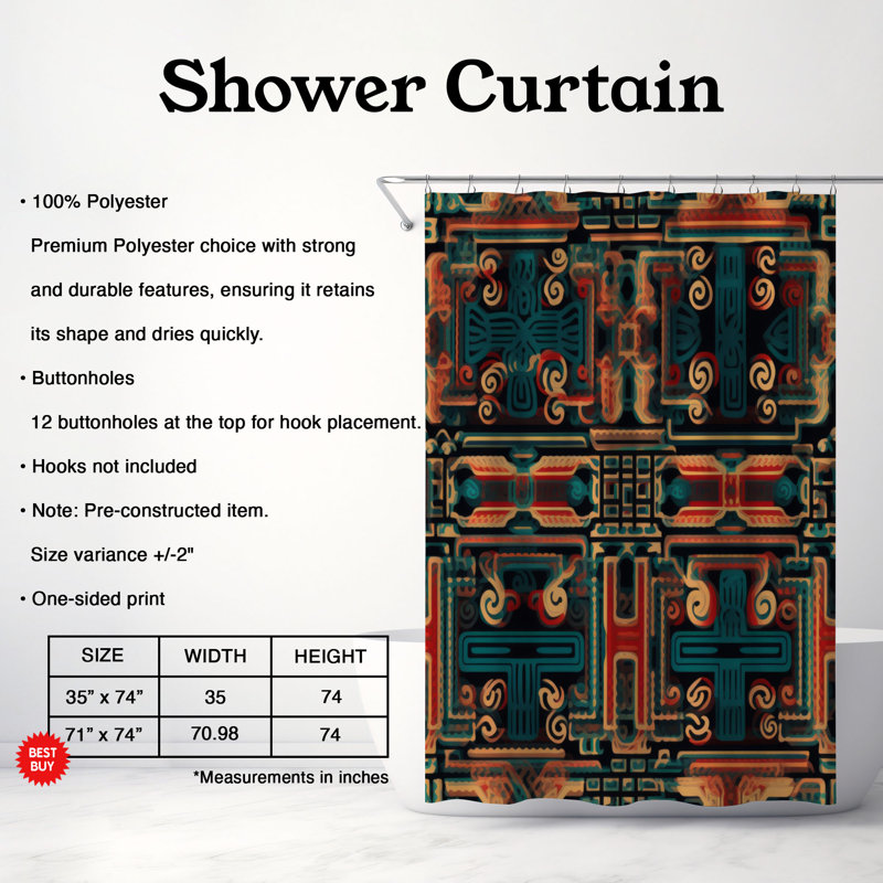 Tribal Textures - Rideau de douche Premium, H 74 po x l 71 po