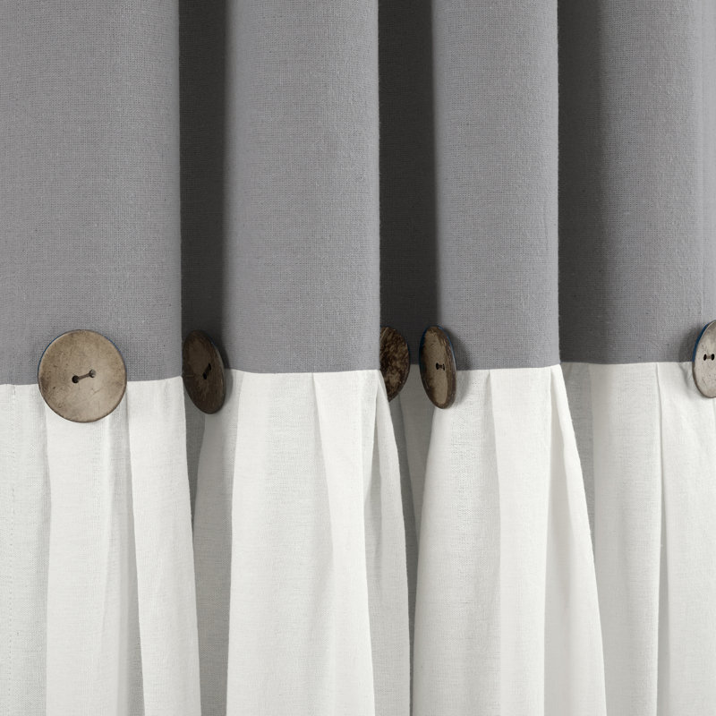 Linen Button Cotton Blend Blackout Curtain Single Panel, Dark Gray