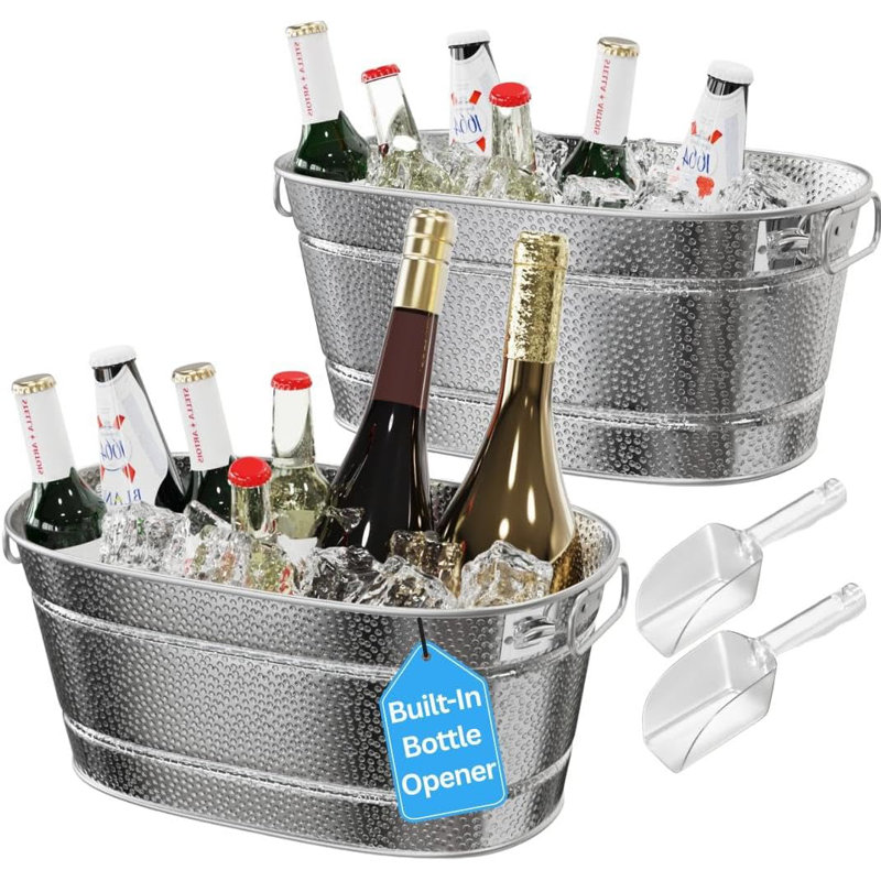 Ensemble de 2 cuves galvanisées avec poignées - cuve à boisson avec 2 cuillères à glace
