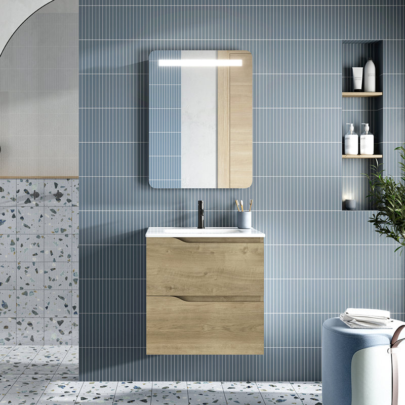 Base de meuble-lavabo mural simple 23,2 po Menta seulement, Chêne naturel