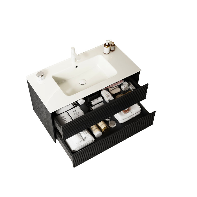 Meuble-lavabo 36 po en chêne foncé