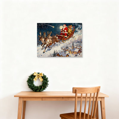 Santa Reindeer Sleigh Canvas Wall Art