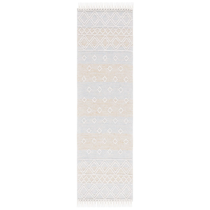 Abad Geometric Hand-Loomed Light Blue/Yellow Area Rug, Runner 2'3" x 8'